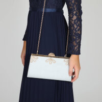 Sage grey Microsuede Trapese Clutch with Gold Shimmer Detail