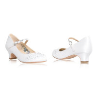 Ava White Satin Communion Heels with Diamante/Strap