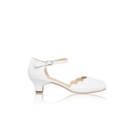 Avery White Leather Communion Heels with Scallop Detail