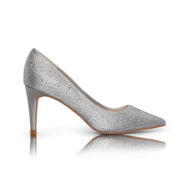 Stara Silver Heatseal Diamante Pointed Court Shoe