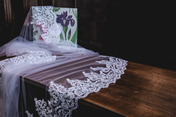 PBV9039-300 Einlagiger Schleier mit Stickereien 300cm