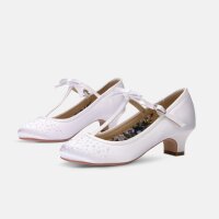 Hope White Satin with Pearl Communion Heels and T-bar