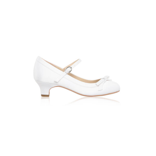 Beth Ivory Satin Communion Heels with Satin Bow/Ankle Strap
