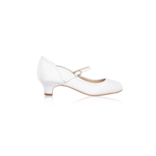 Lara White Satin Communion Heels with Strap