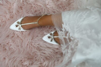 Harper Dyeble Satin T-Bar Ballerina Gold Binding