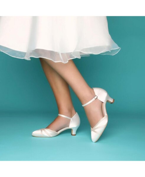 Maddie Ivory Dyeable Satin w/Gold Shimmer Criss Cross Detail